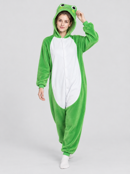 Frog Hooded Pajama Jumpsuit with White Insert