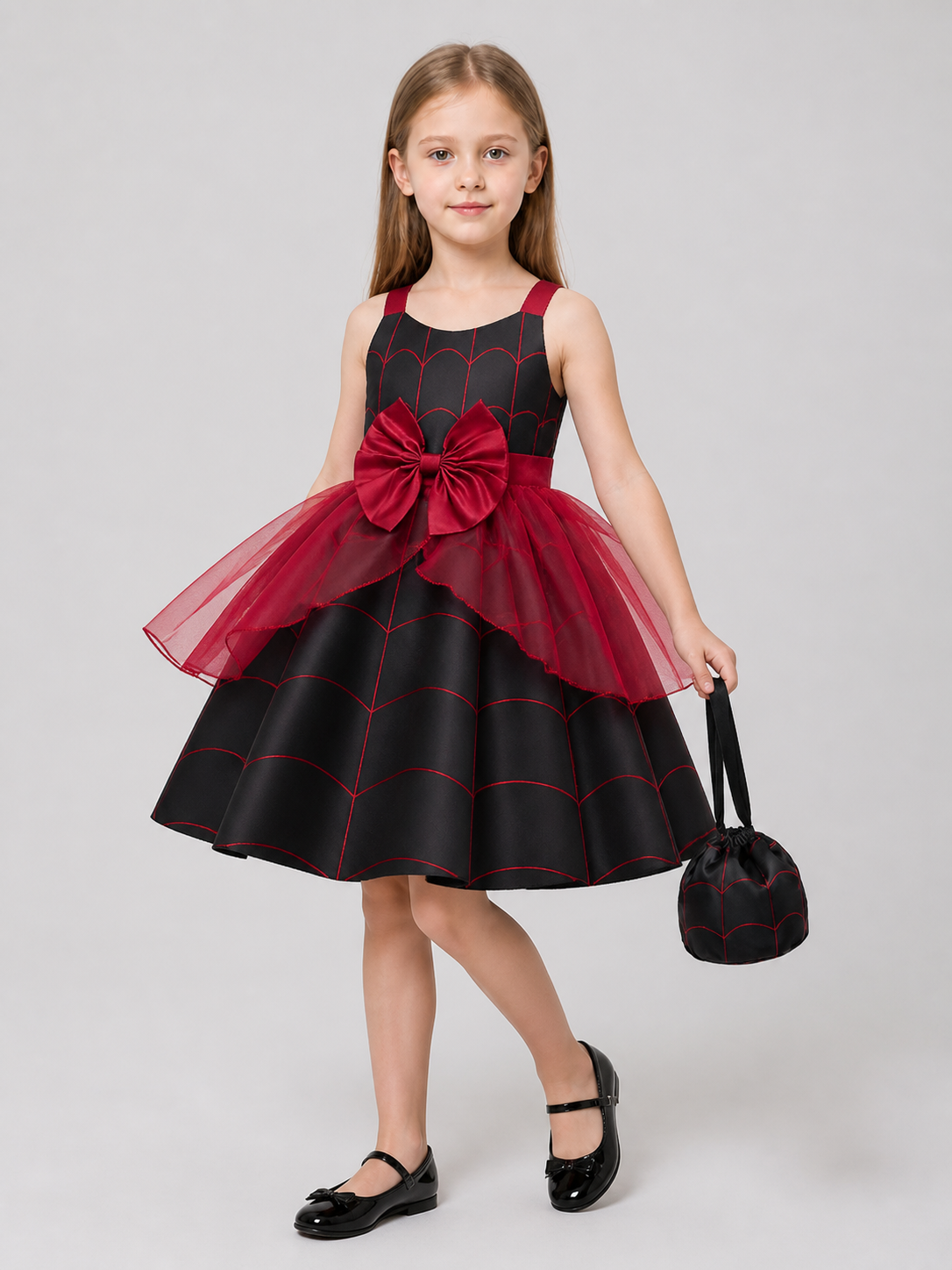 Halloween Dress with Spiderweb Pattern, Bow, and Purse Costume Dresses detail 2