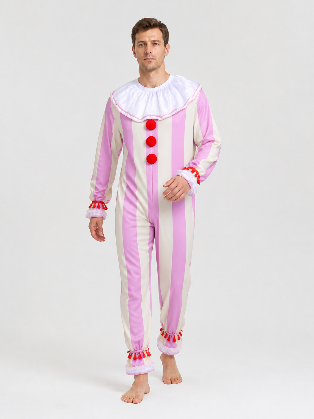 Ingrid Clown Costume, Striped Jumpsuit with Jabot Costumes detail 2
