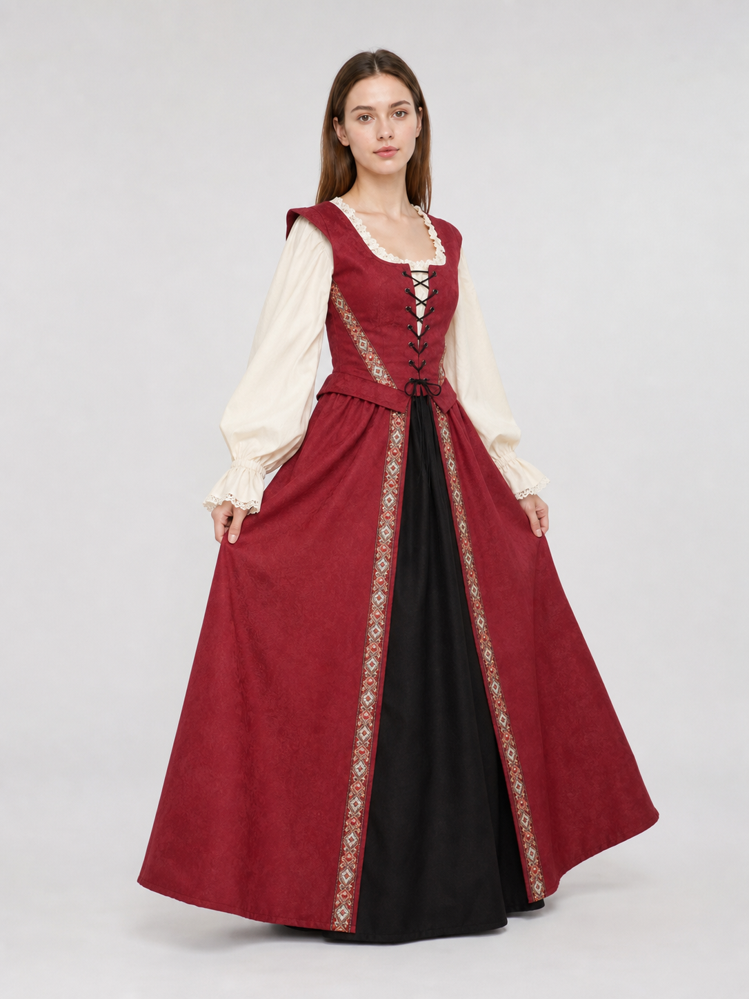 Renaissance-Style Dress with a Square Neckline
