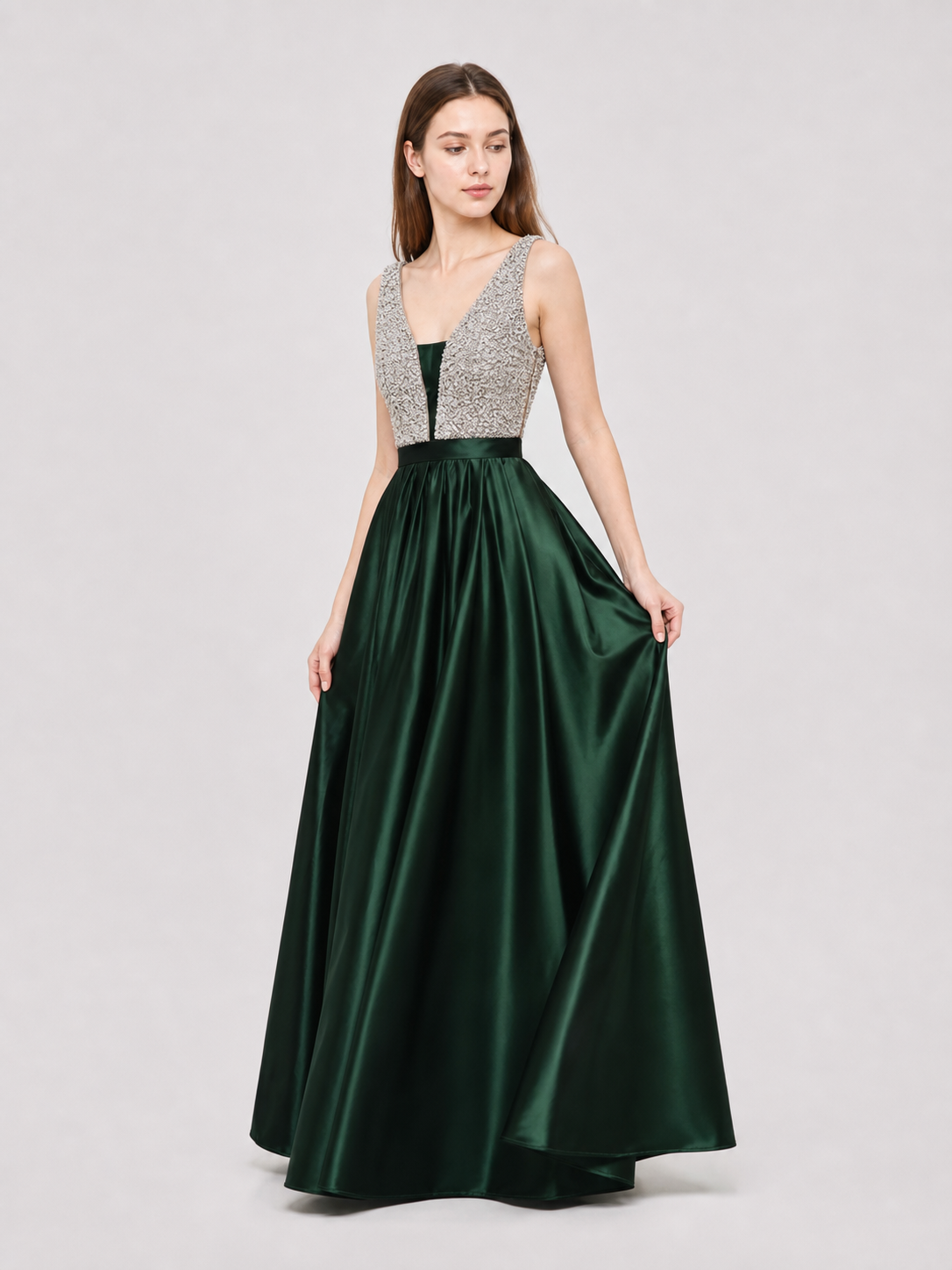 Sleeveless Evening Dress with a V-Neckline