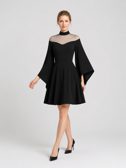Black Party Dress with Flared Sleeves Costume Dresses detail 2