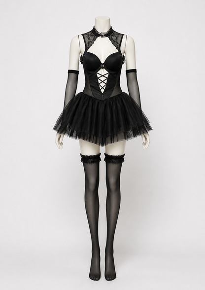 Black Demon Costume with a Full Skirt for Halloween Costumes detail 2