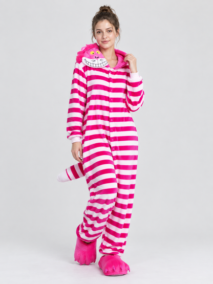 Striped Kigurumi Pajama with Animal Face on Hood