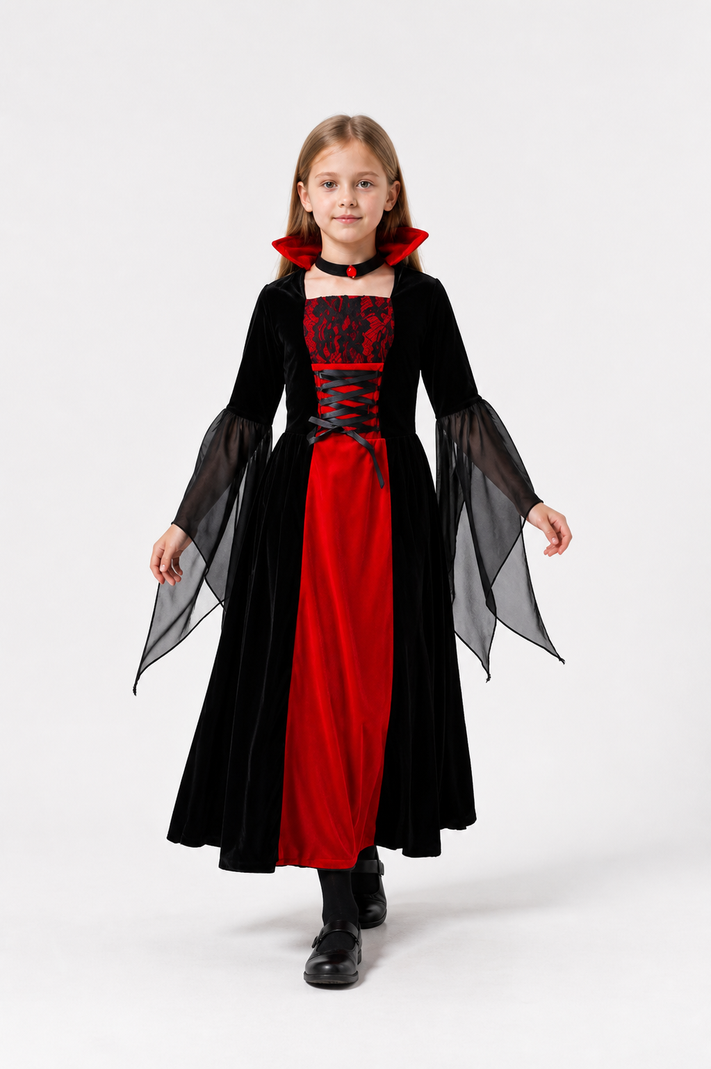 Gothic Vampire Costume with Red Dress Costume Dresses detail 2