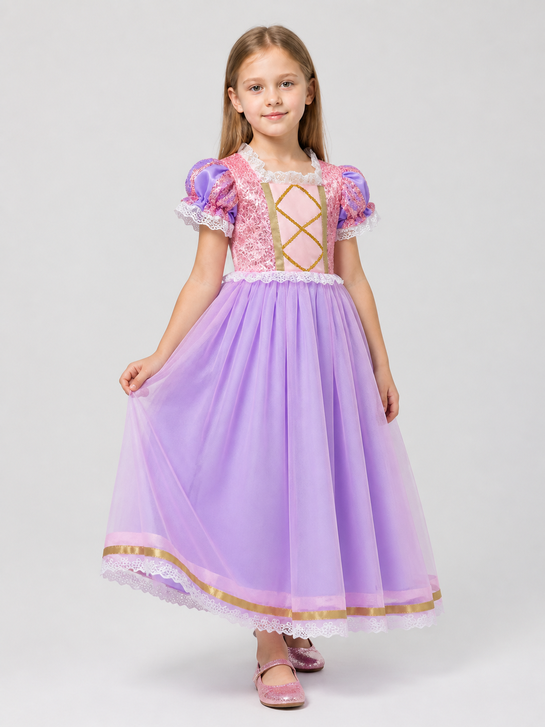 Girls' Purple Princess Dress with Sequins and Lace Costume Dresses detail 2