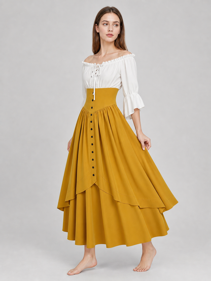Vintage-Style Lace-Up Maxi Dress