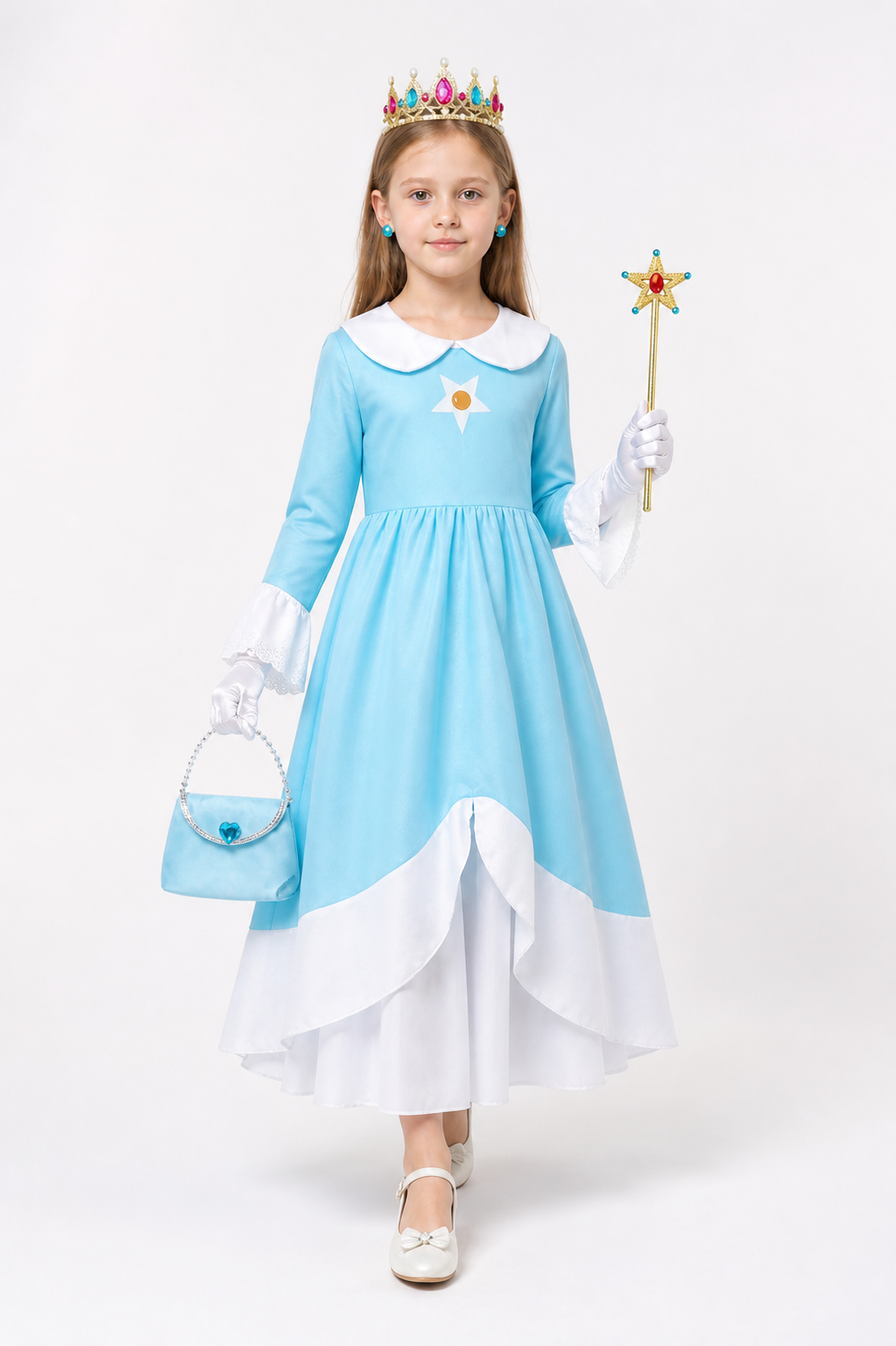 Blue Carnival Costume with Crown and Magic Wand Costume Headwear detail 2
