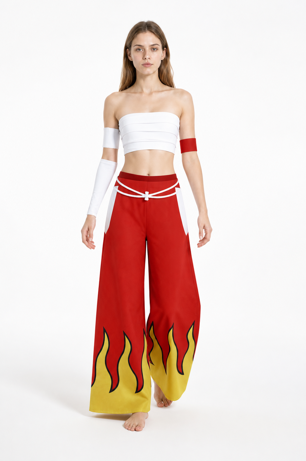 Anime cosplay costume with a flame print and wide-leg pants Costumes detail