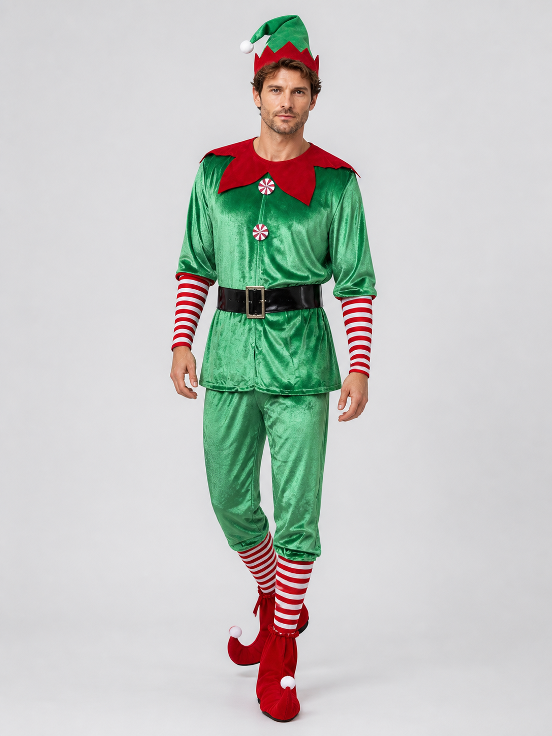 Christmas Elf Costume with Hat and Belt Costume Headwear detail 2