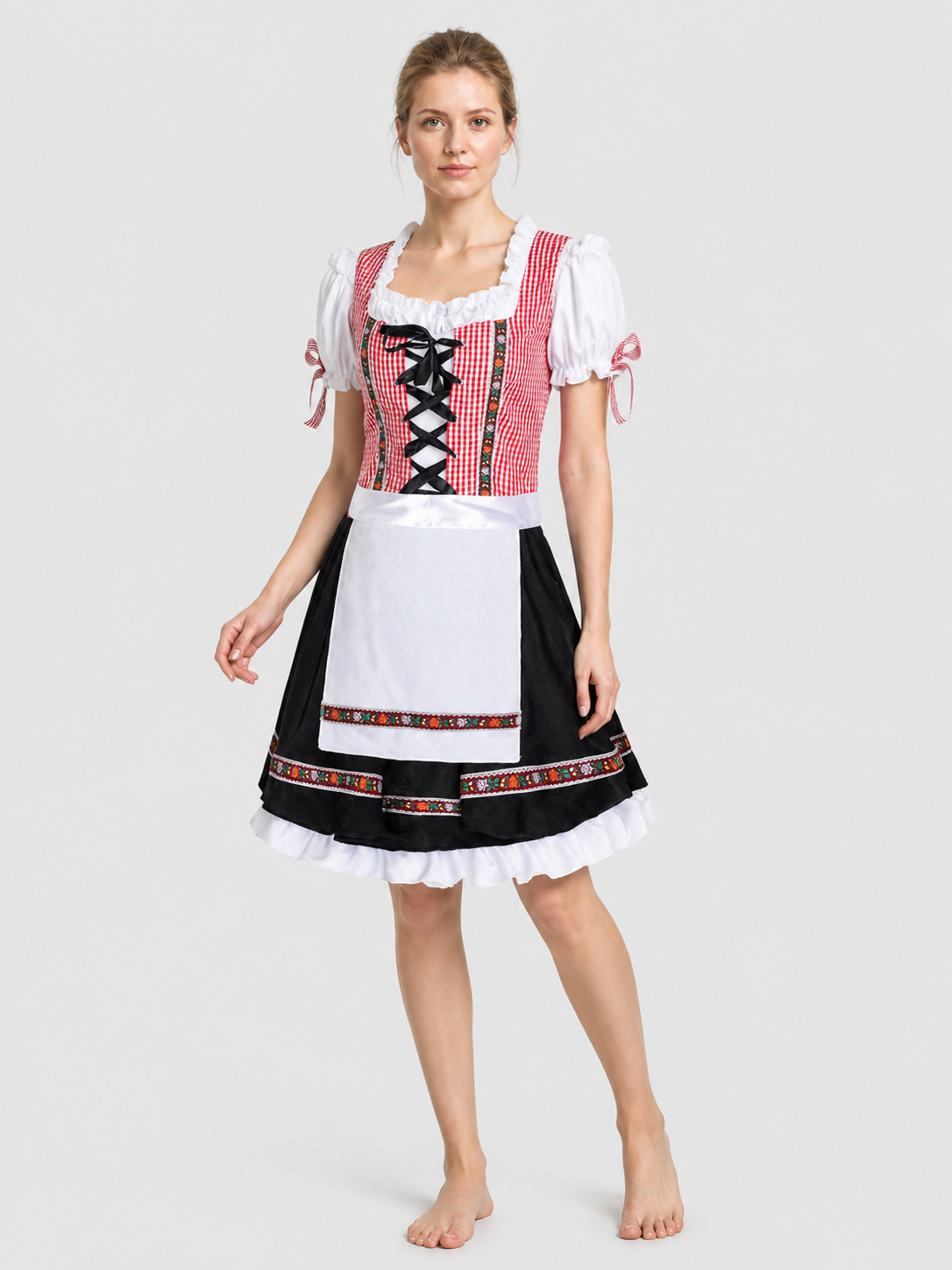 Ethnic-style dress with apron, full skirt, and ruffles Costume Dresses detail 2