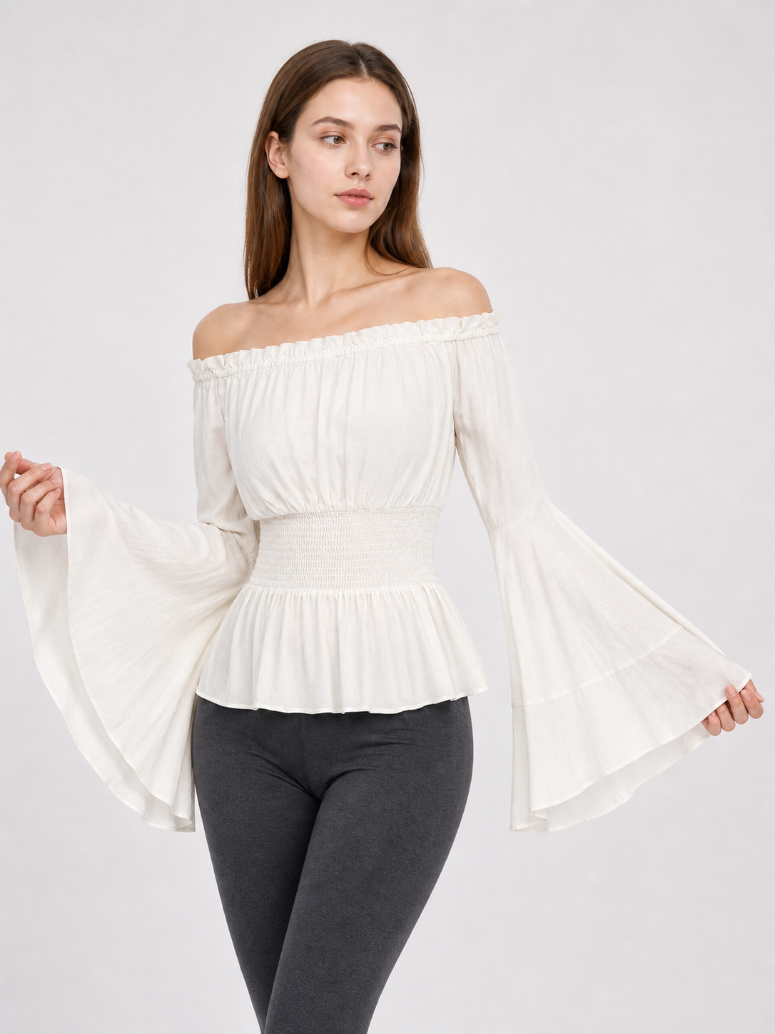 Off-the-Shoulder Blouse with Flared Sleeves