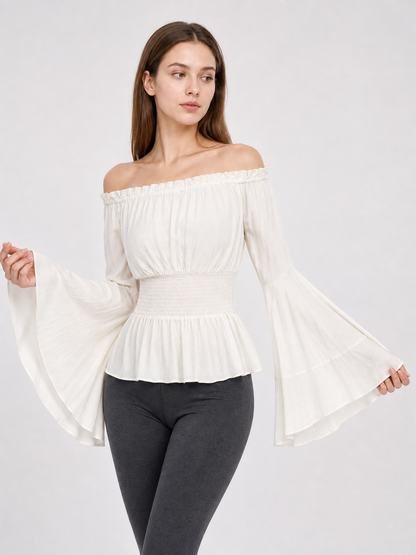 Off-the-Shoulder Blouse with Flared Sleeves