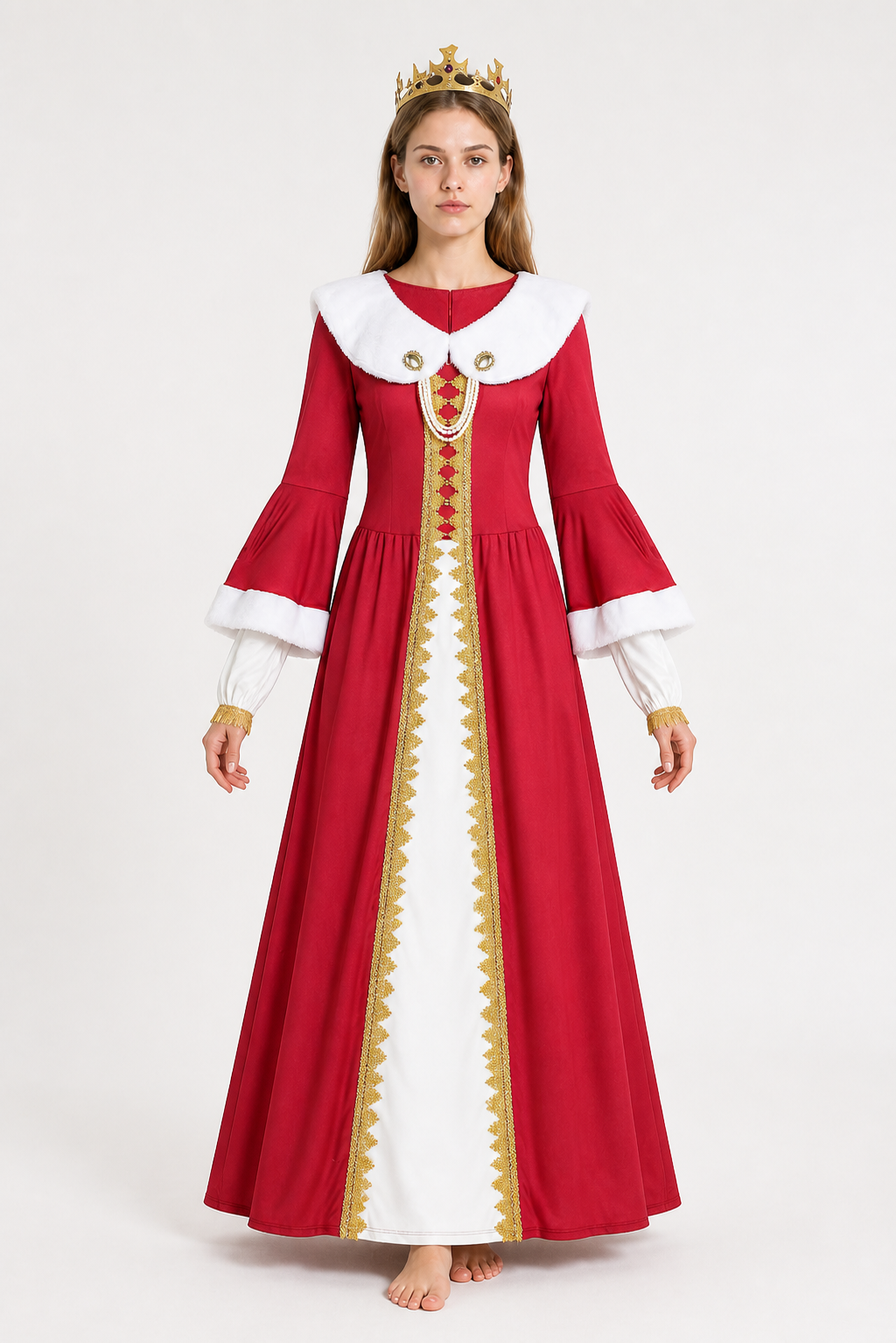 Burgundy Carnival Dress with White Collar and Crown Costume Dresses detail 2