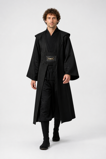 Black Jedi Robe with Wide Sleeves and Belt