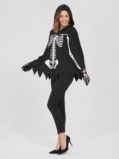 Costume Cape with Hood and Skeleton Print Costume Capes detail 2