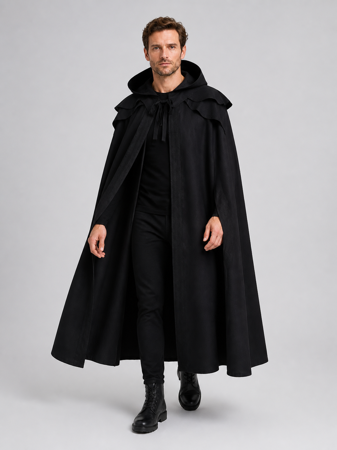 Long Gothic Black Hooded Cloak Cape Costume Capes detail 2