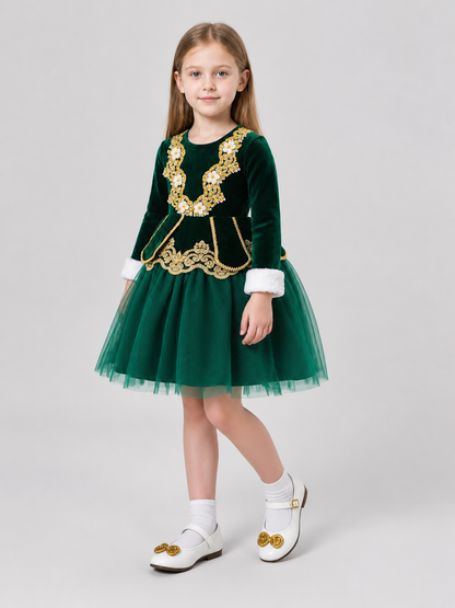 Children’s Christmas Dress with Full Skirt and Embroidery product detail 2