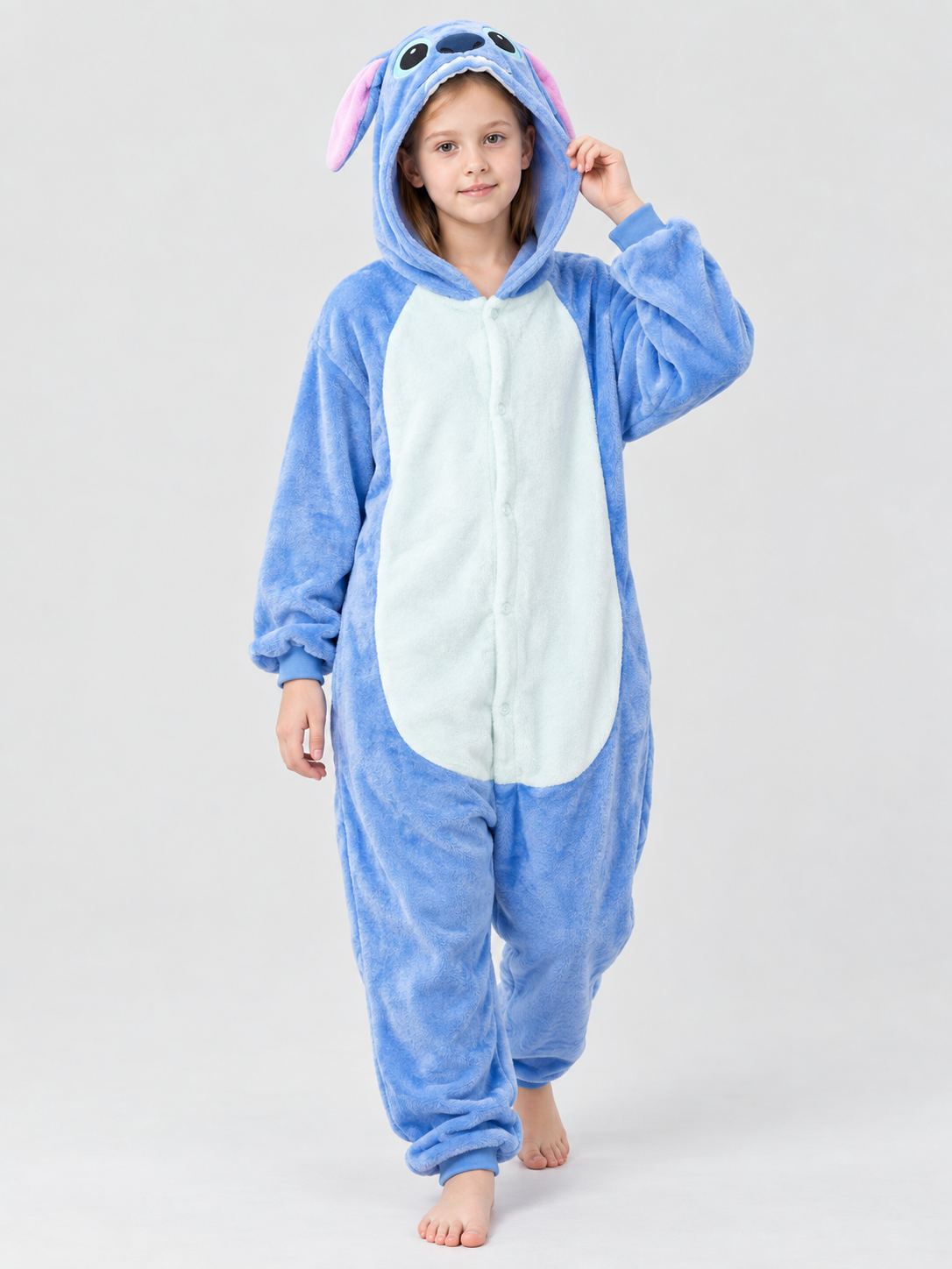 Hooded Pajama Jumpsuit with Ears, Cartoon Print