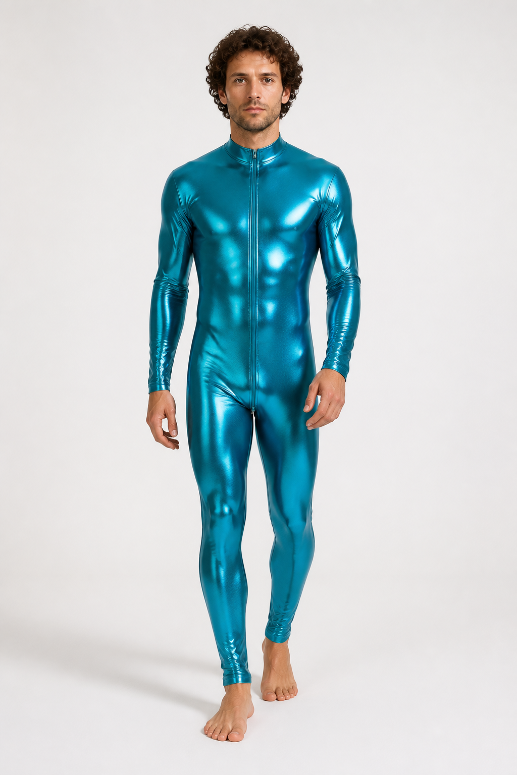 Glossy form-fitting jumpsuit with a zipper for the stage product detail