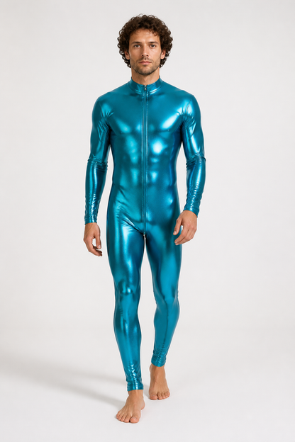 Glossy form-fitting jumpsuit with a zipper for the stage product detail