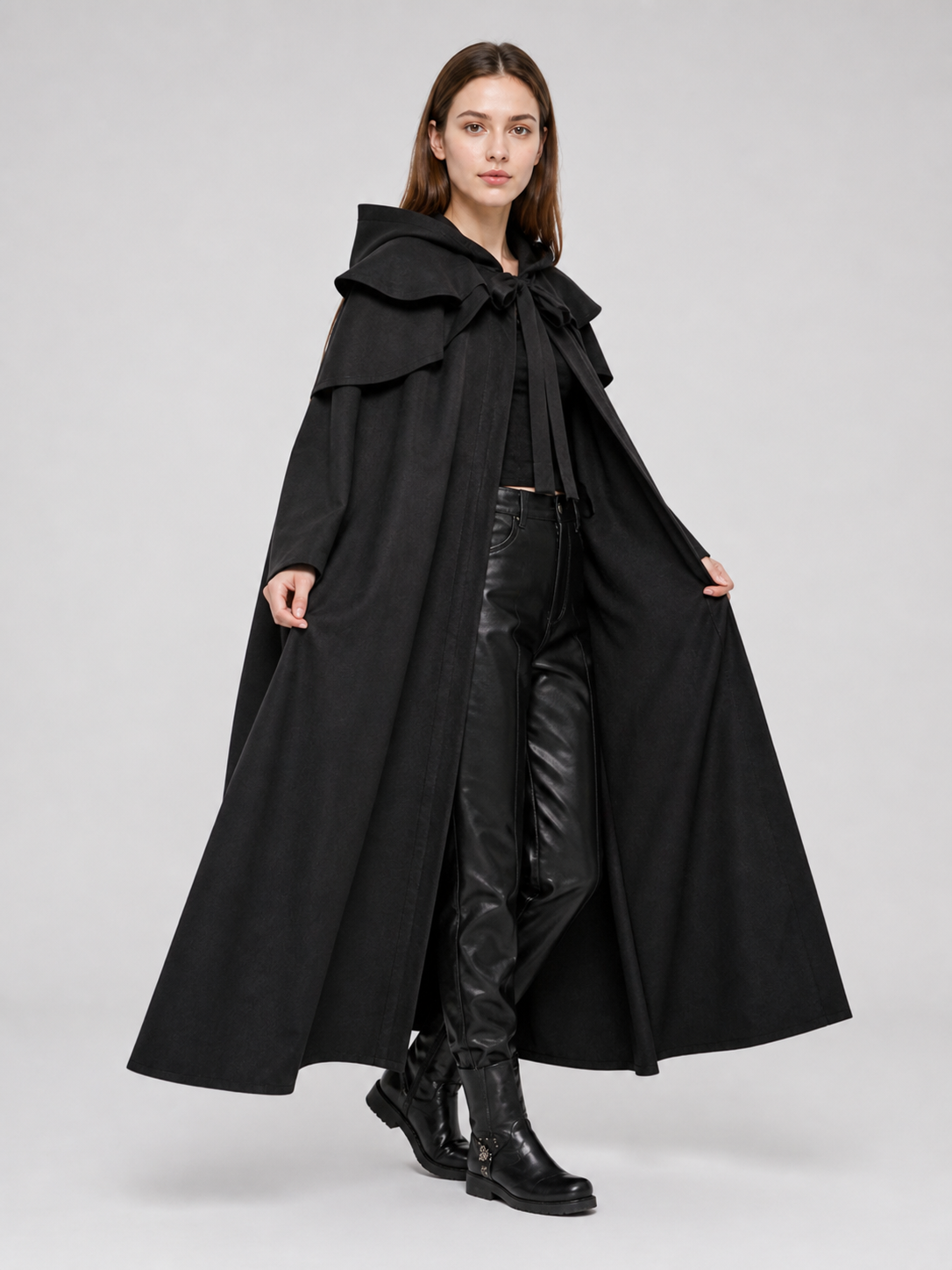 Black Gothic Hooded Cloak in Medieval Style