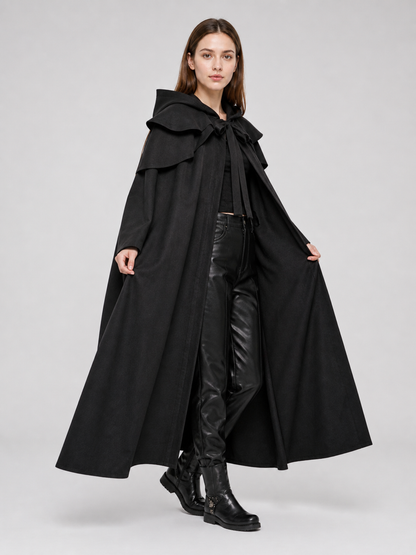 Black Gothic Hooded Cloak in Medieval Style