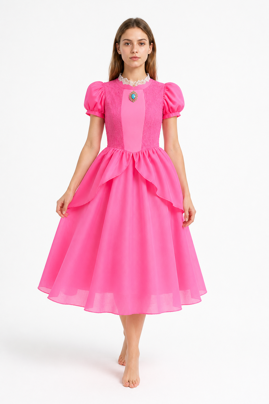 Peach Dress with Layered Skirt, Pink Costume Dresses detail 2