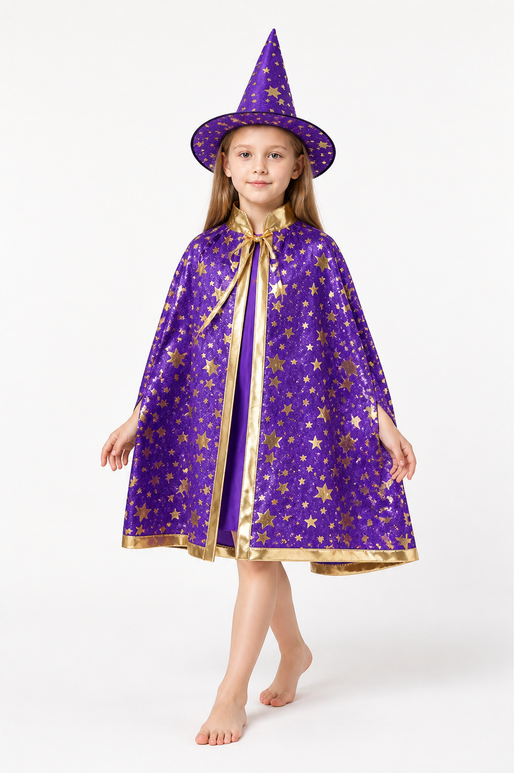 Costume Set with Cape and Hat, Purple with Gold Stars Costume Capes detail 2