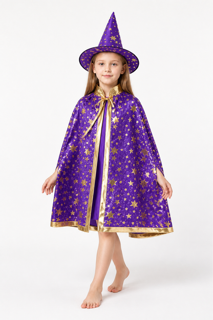 Costume Set with Cape and Hat, Purple with Gold Stars Costume Capes detail 2