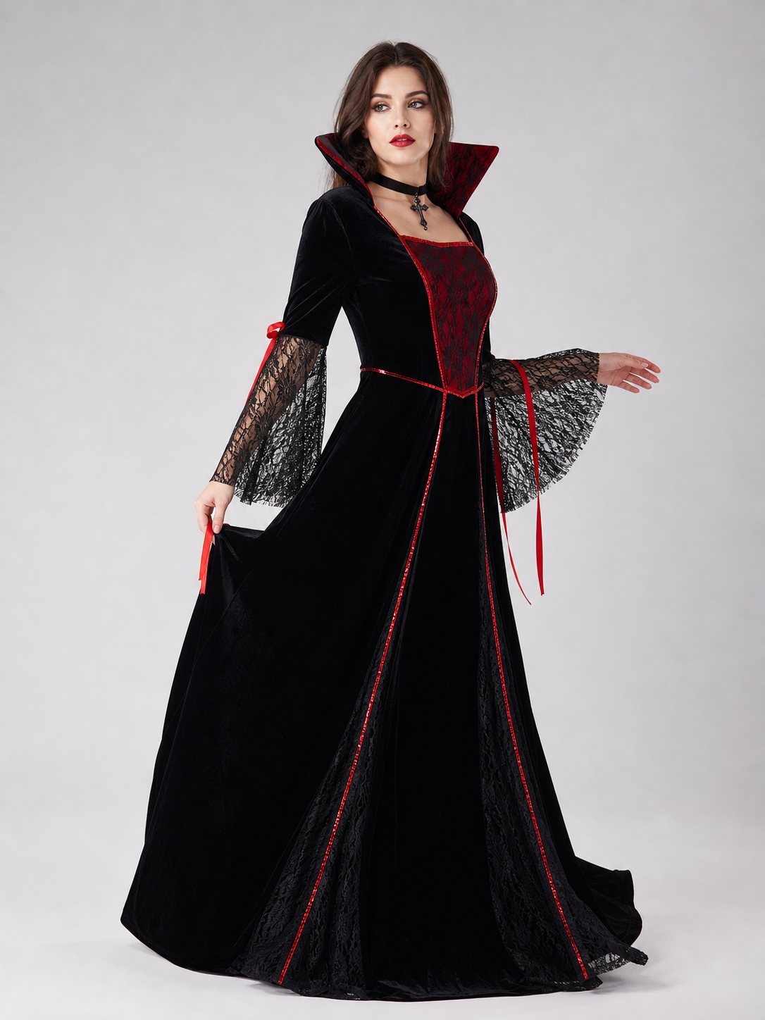 Gothic Cosplay Dress Costume with Choker on-model alternate view 2