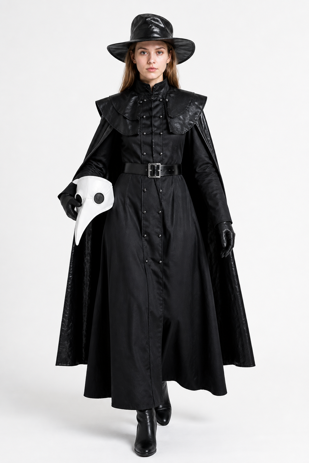 Plague Doctor Costume with Mask, Hat, and Gloves Costume Masks detail 2