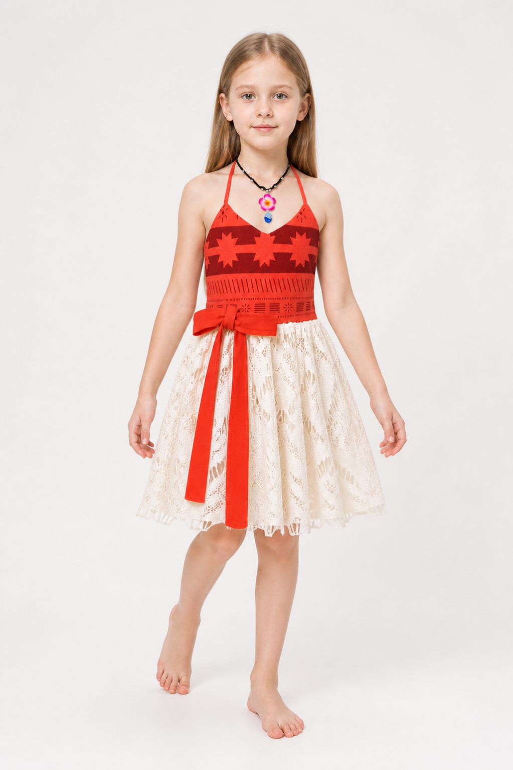 Children's halter dress with a red bodice and long ties Costume Dresses detail 2