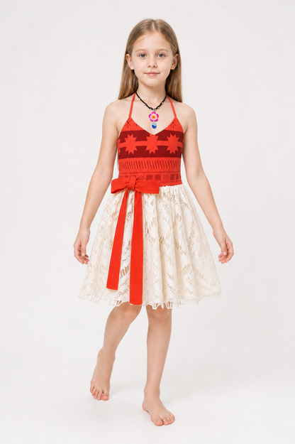 Children's halter dress with a red bodice and long ties Costume Dresses detail 2