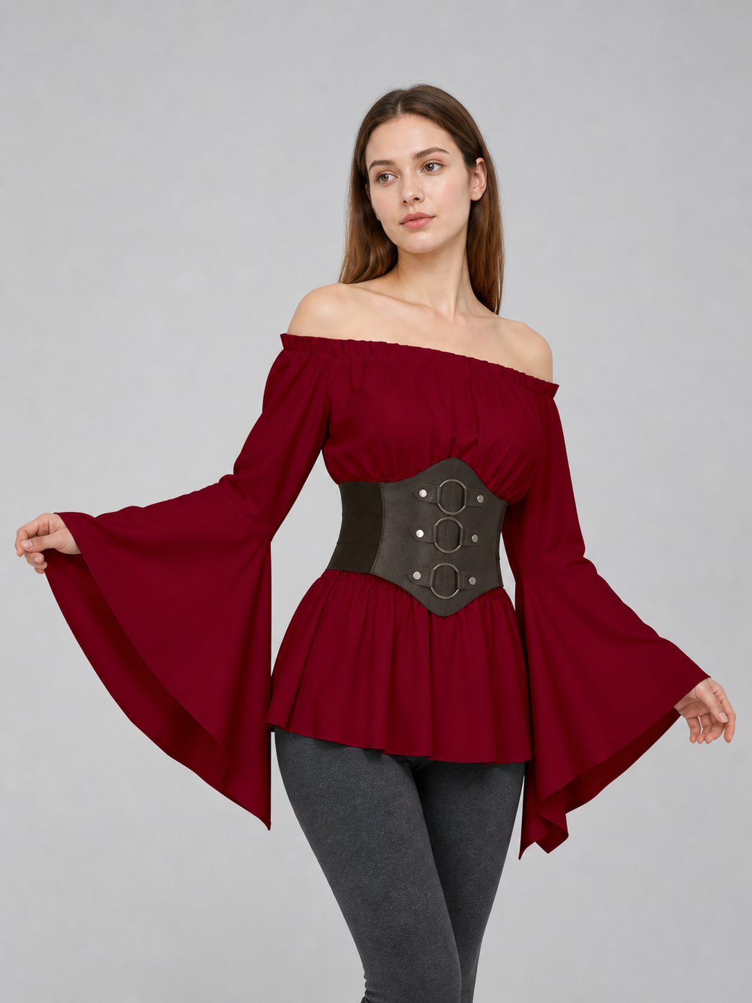Medieval Red Dress with Belt and Sleeves