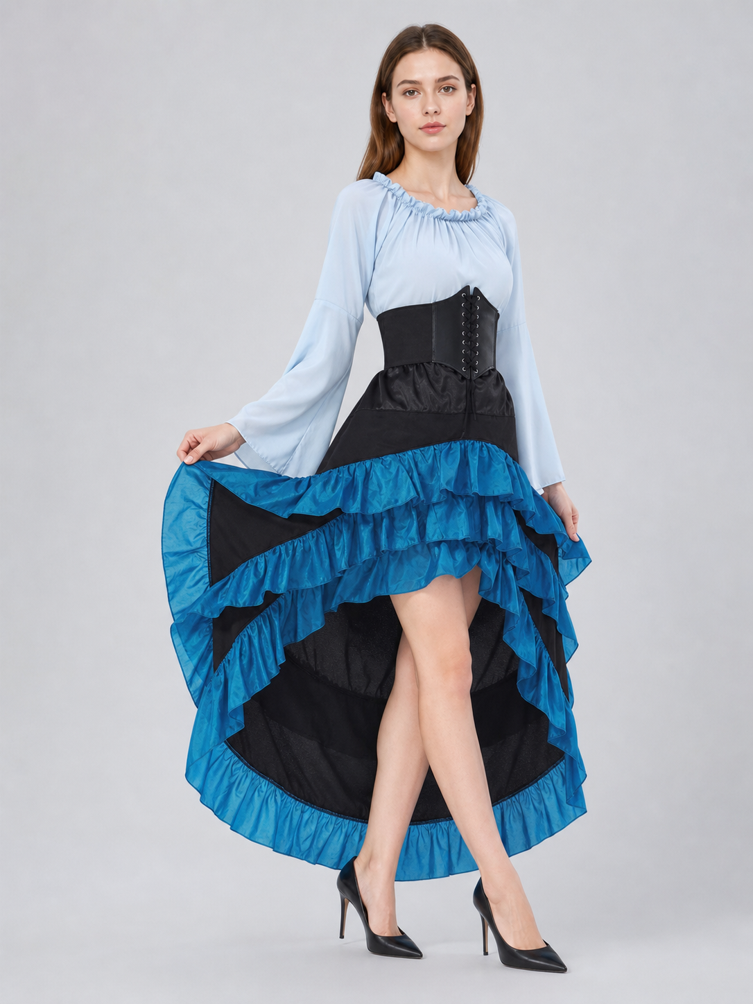 Gothic Corset Dress with Ruffles and Train