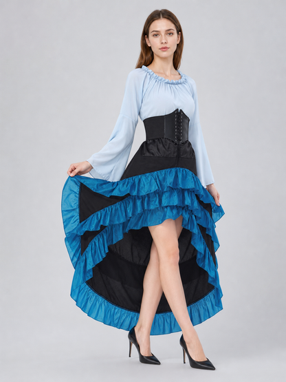 Gothic Corset Dress with Ruffles and Train