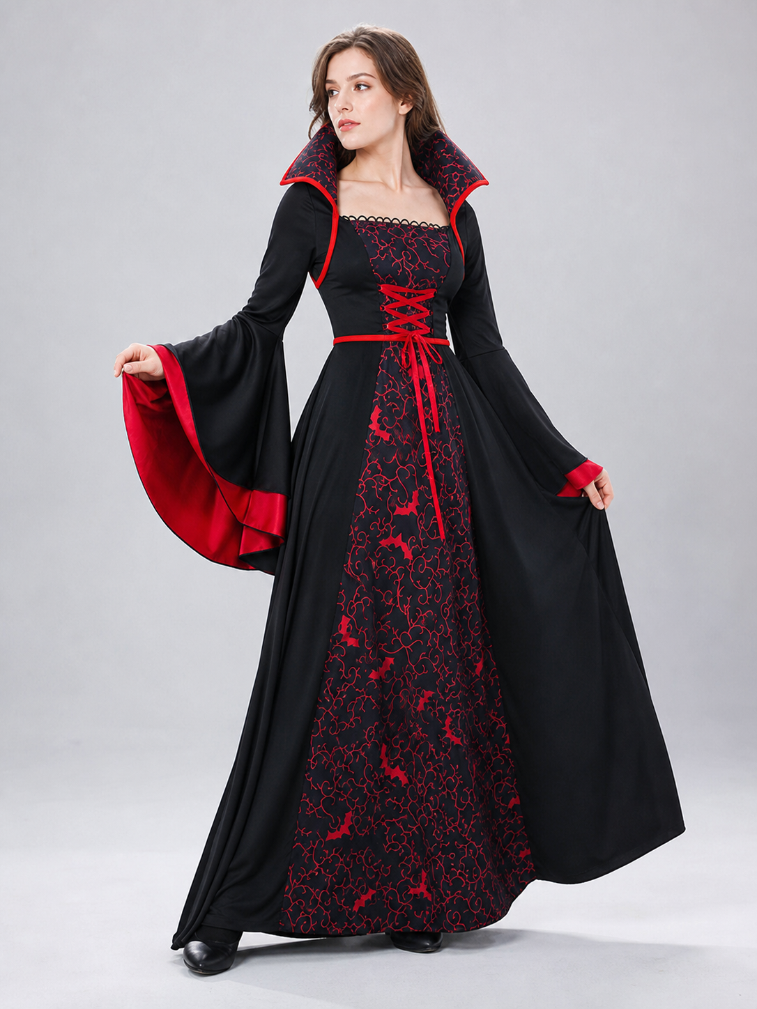 Long Gothic Vampire Cosplay Dress with Necklace