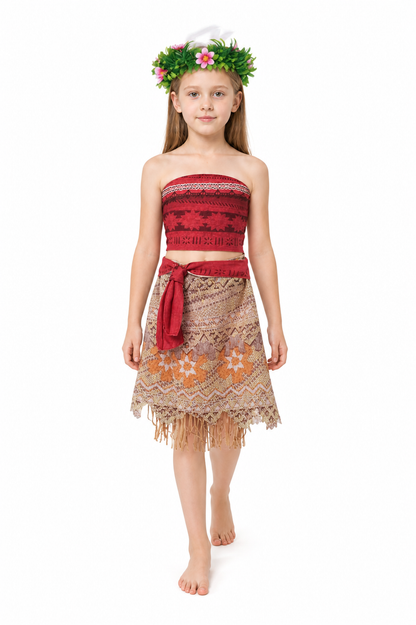 Moana Costume with Skirt, Top, and Flower Crown Costume Headwear detail 2