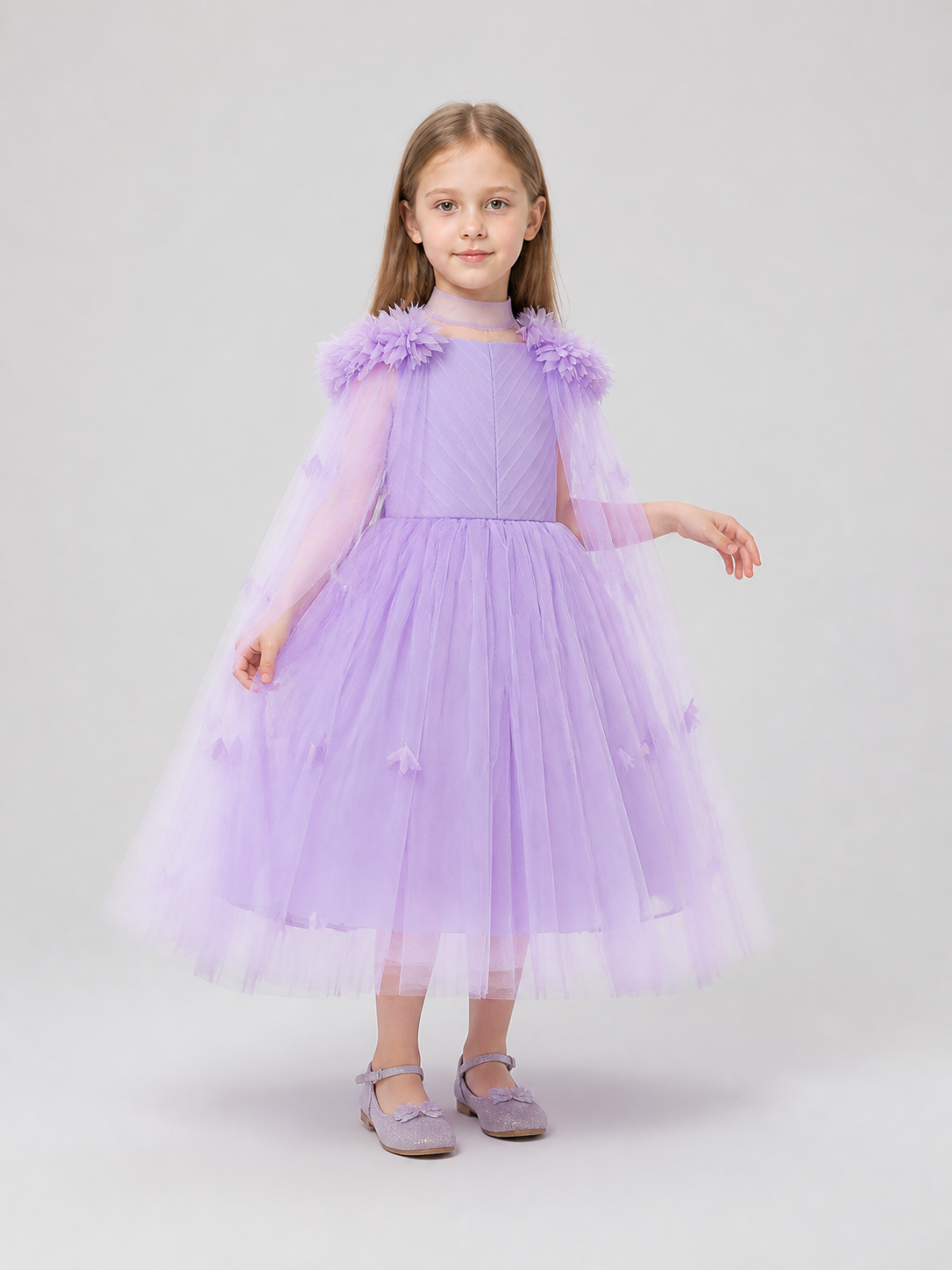 Dressy Girls’ Tulle Dress with Flowers