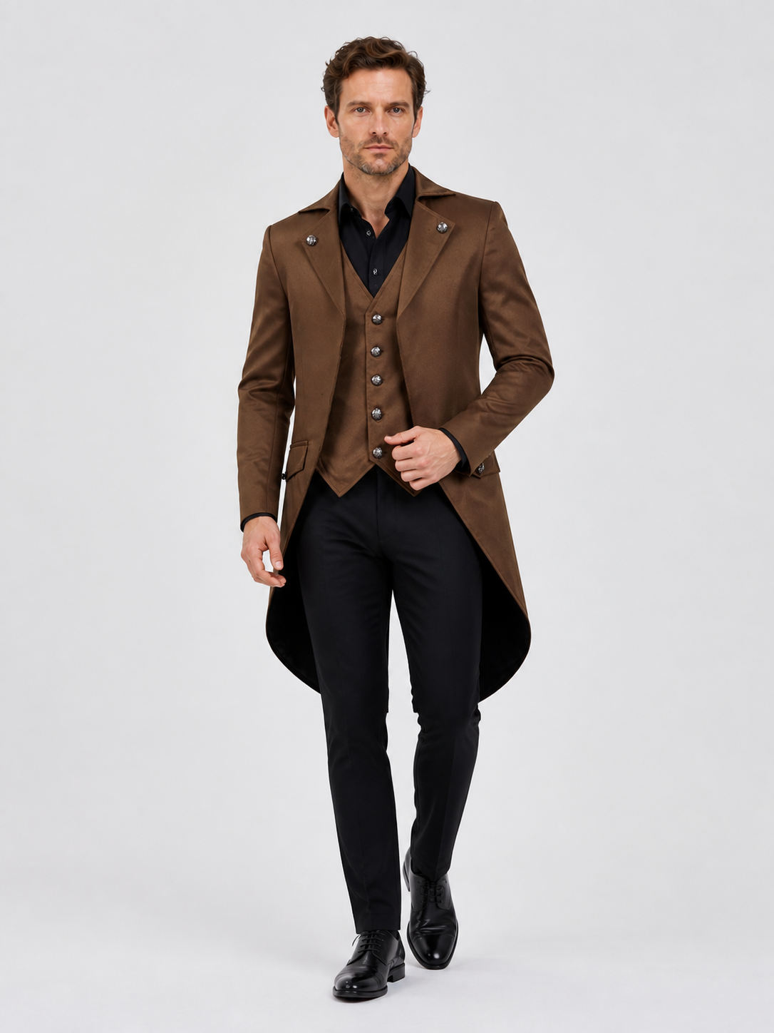 Brown Tailcoat with Tails for Halloween and Stage Costumes detail 2