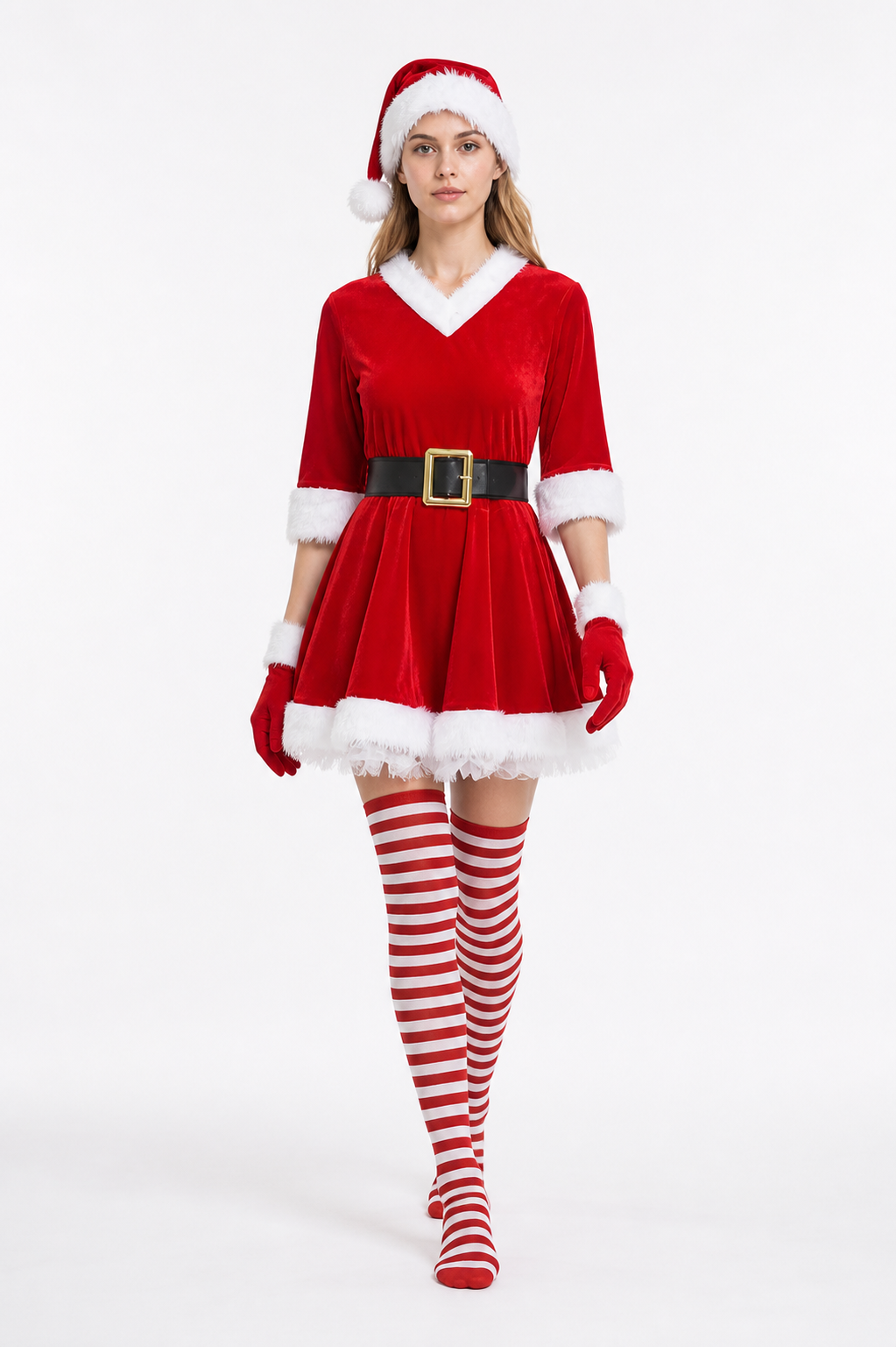 Santa Claus costume with hat, gloves, and stockings Costume Headwear detail 2