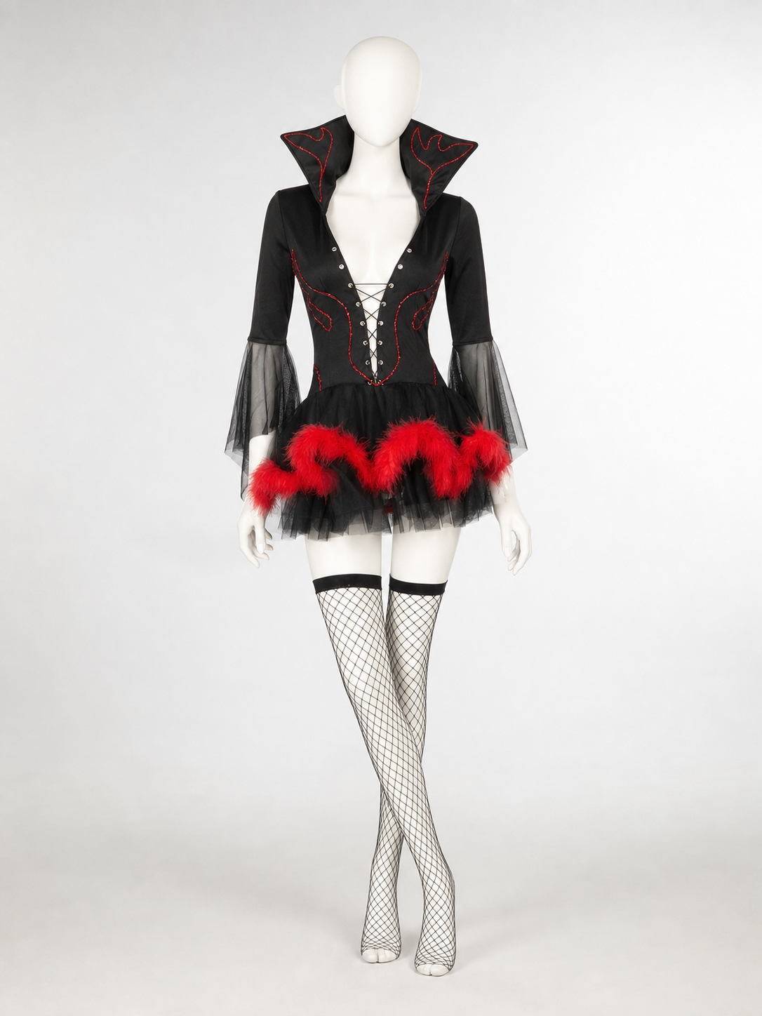 Witch Costume with Horns, Black and Red for Cosplay