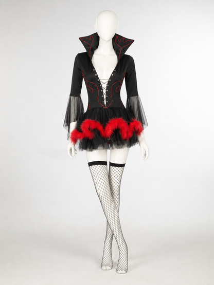 Witch Costume with Horns, Black and Red for Cosplay