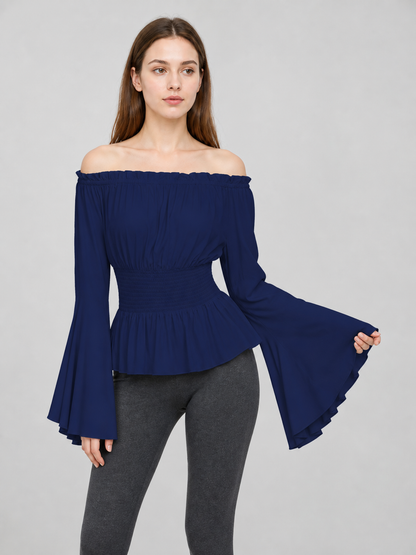 Off-the-Shoulder Blouse with Flared Sleeves