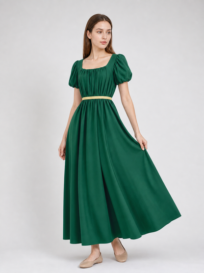 Bridgerton-Style Dress with Belt, Green