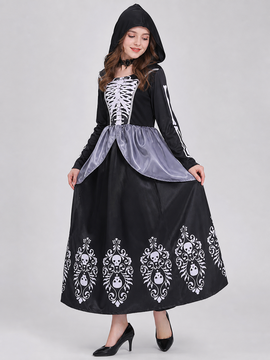 Vampire Cosplay Dress with Hood and Necklace