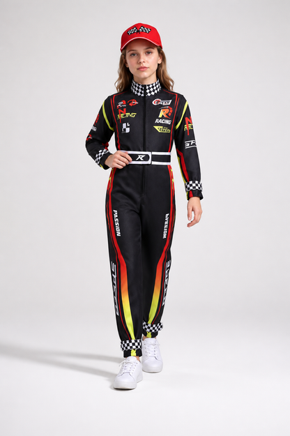 Kart Racing Jumpsuit with Belt and Cap Costume Headwear detail 2