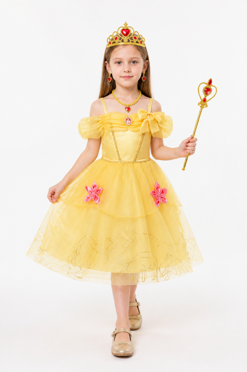Princess Belle Costume with Full Skirted Dress and Crown Costume Dresses detail 2