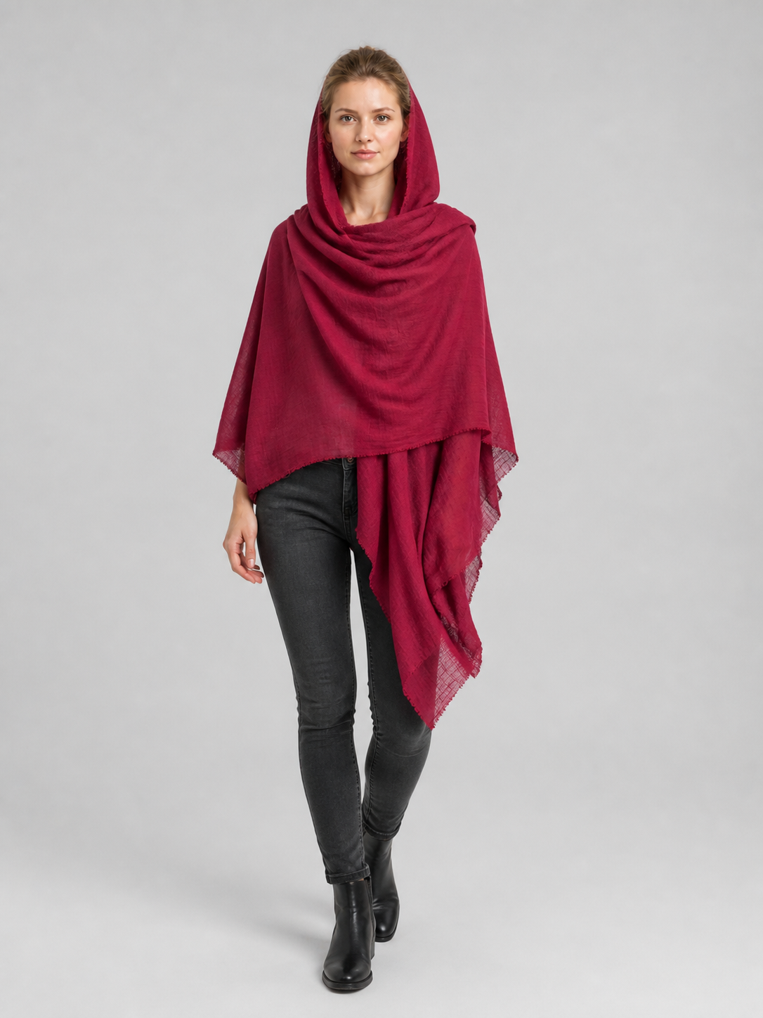 Medieval Hooded Cloak, Burgundy Costume Capes detail 2
